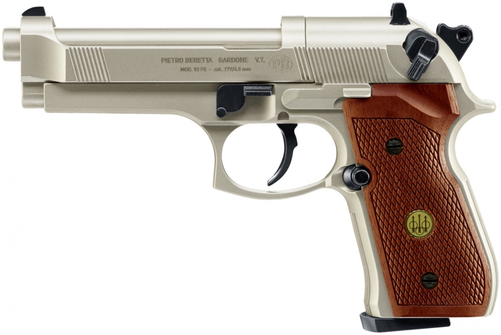 Beretta M92 FS brukes av militær-, politi- og spesialenheter over hele verden. En svært naturtro replika. Produsert i metall, med skjefteplater i tre. Kjennes som en ekte pistol i hendene!